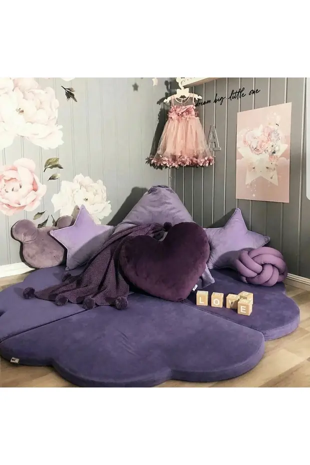 puftable montessori bulut oyun minderi,pembe renk,oyun halısı ve matı 5 cm sünger 4 parça